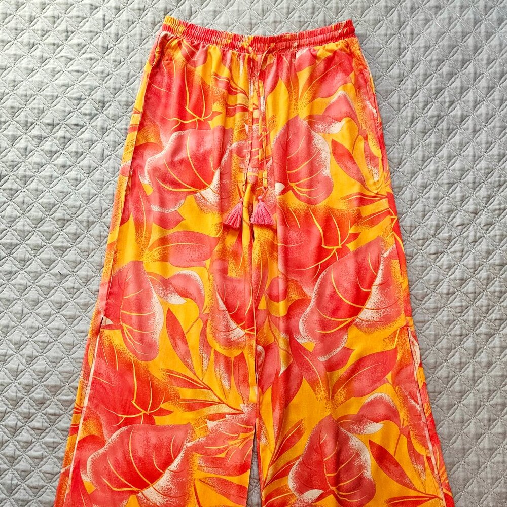 Blue Island Beach Floral Tropical Wide-leg Swimsuit Cover-up Pants Size Medium